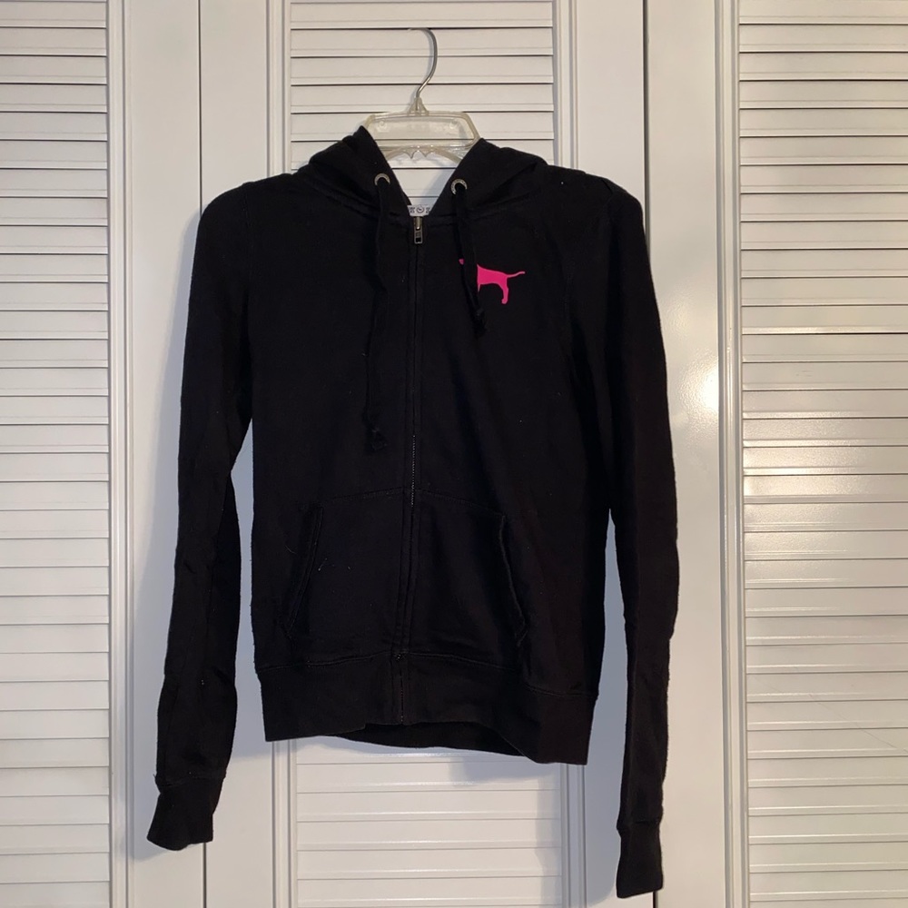 Victorias Secret PINK Black zip-up sweatshirt, size XS, in great condition!